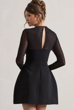 Austen | Black Mesh Long-Sleeve Mini Dress