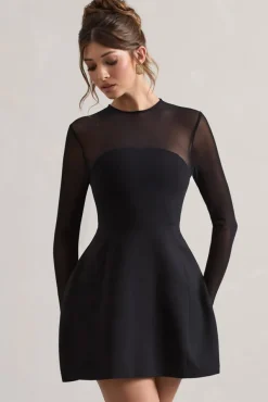 Austen | Black Mesh Long-Sleeve Mini Dress
