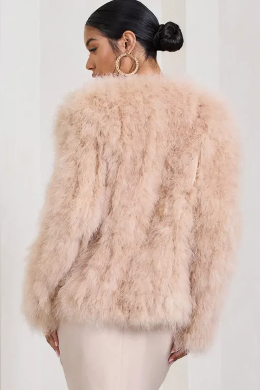Aves | Champagne Short Fluffy Feather Jacket