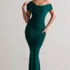 Avila | Bottle Green Asymmetric Bardot Maxi Dress
