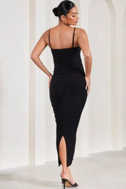 Azalea | Black Strappy Square-Neck Maternity Maxi Dress