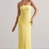 Azra | Lemon Satin Bandeau Maxi Dress