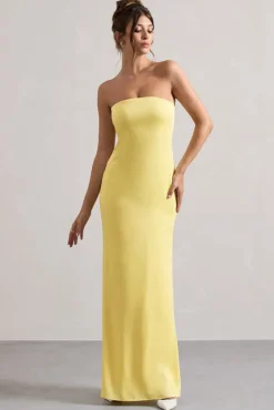 Azra | Lemon Satin Bandeau Maxi Dress