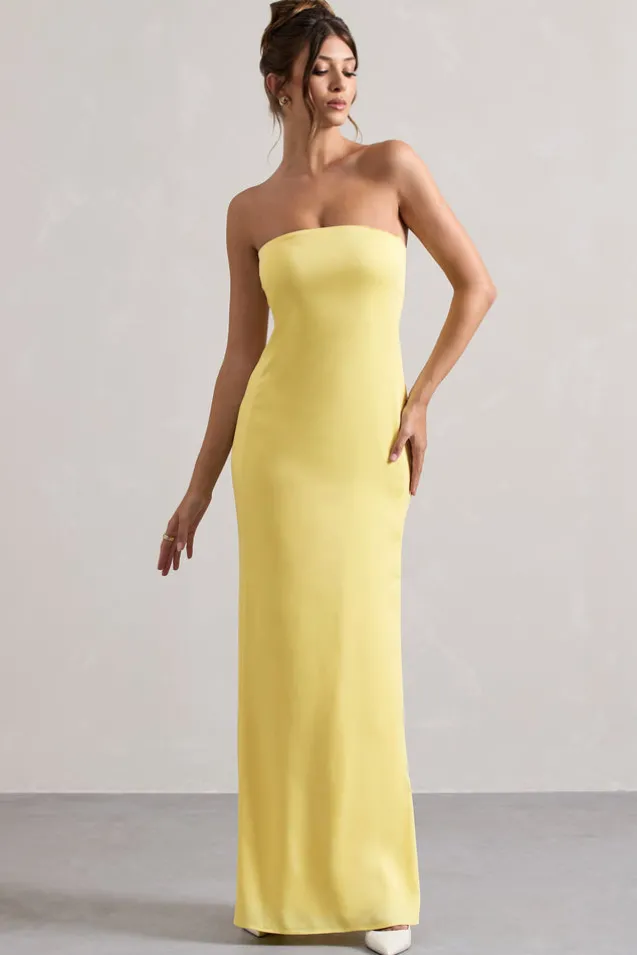 Azra | Lemon Satin Bandeau Maxi Dress