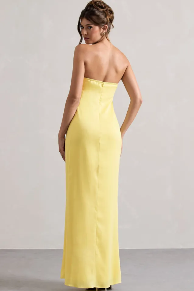 Azra | Lemon Satin Bandeau Maxi Dress