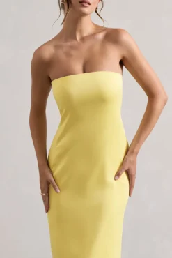 Azra | Lemon Satin Bandeau Maxi Dress