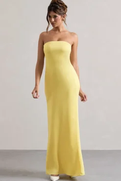 Azra | Lemon Satin Bandeau Maxi Dress