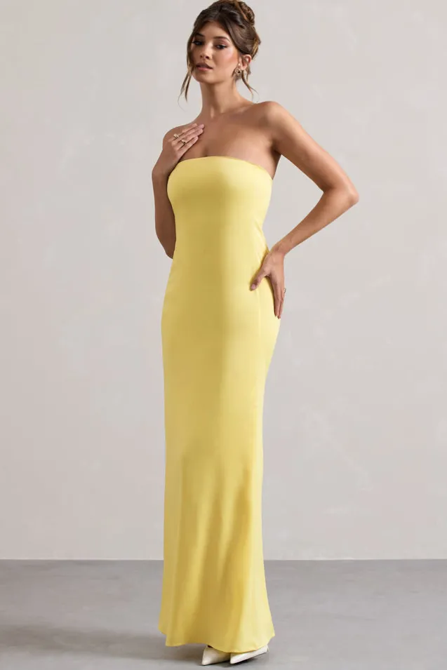 Azra | Lemon Satin Bandeau Maxi Dress