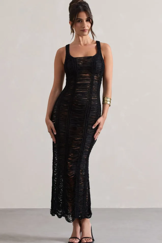 Bahama | Black Crochet Square-Neck Maxi Dress