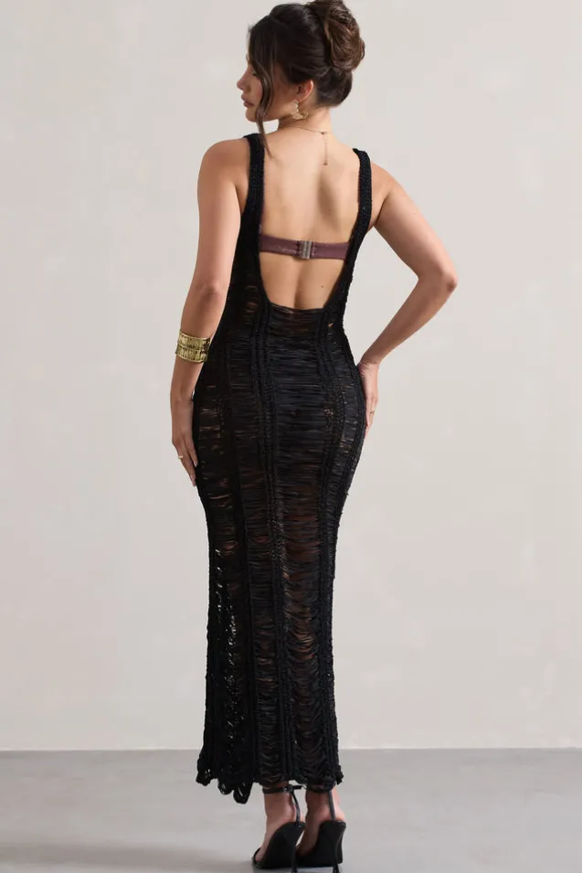 Bahama | Black Crochet Square-Neck Maxi Dress