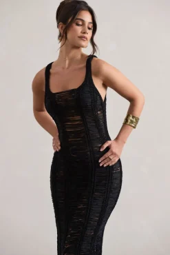 Bahama | Black Crochet Square-Neck Maxi Dress