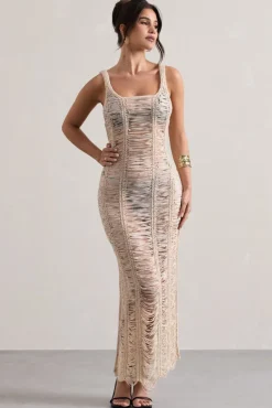 Bahama | Sand Crochet Square-Neck Maxi Dress