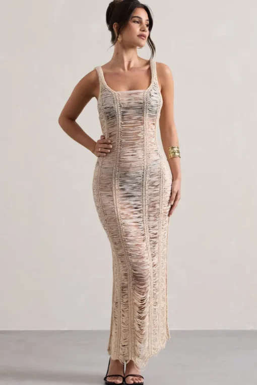 Bahama | Sand Crochet Square-Neck Maxi Dress