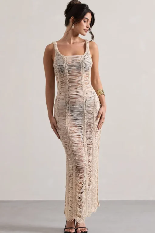Bahama | Sand Crochet Square-Neck Maxi Dress