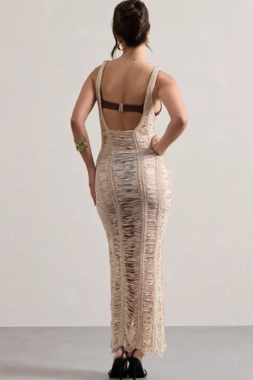 Bahama | Sand Crochet Square-Neck Maxi Dress