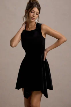 Baker | Black Velvet Draped-Hem Mini Dress