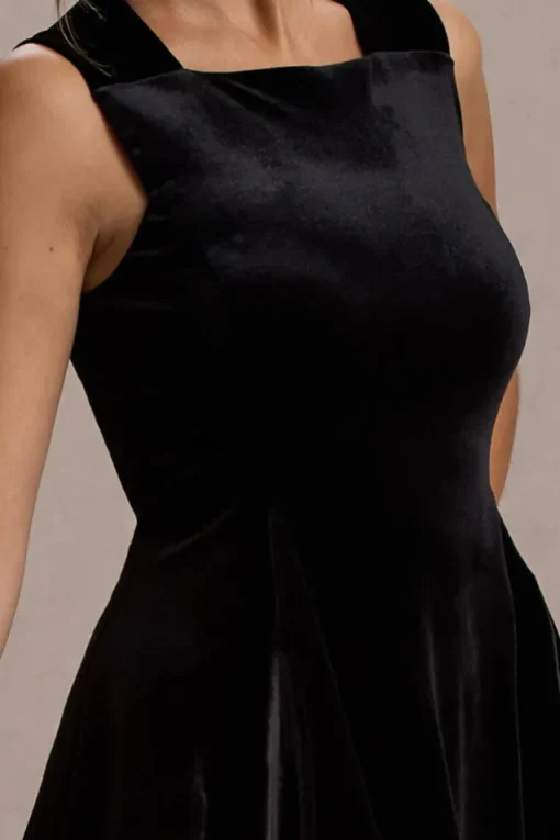 Baker | Black Velvet Draped-Hem Mini Dress