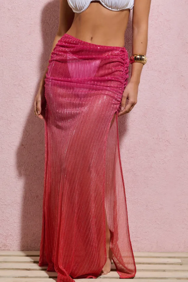 Before Dark | Pink u0026 Orange Ombre Sequin Maxi Skirt