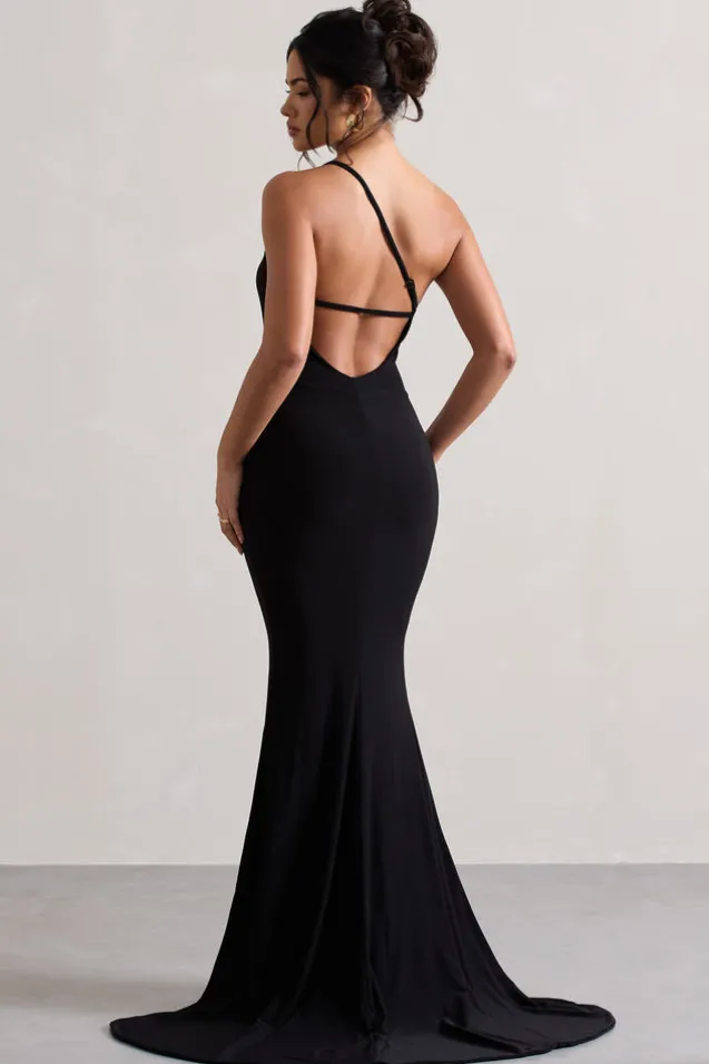 Belle | Black One Shoulder Fishtail Maxi Dress