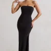 Belle of The Ball | Black Bandeau Maxi Dress With Split Hem