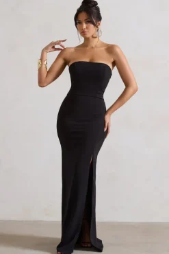 Belle of The Ball | Black Bandeau Maxi Dress With Split Hem