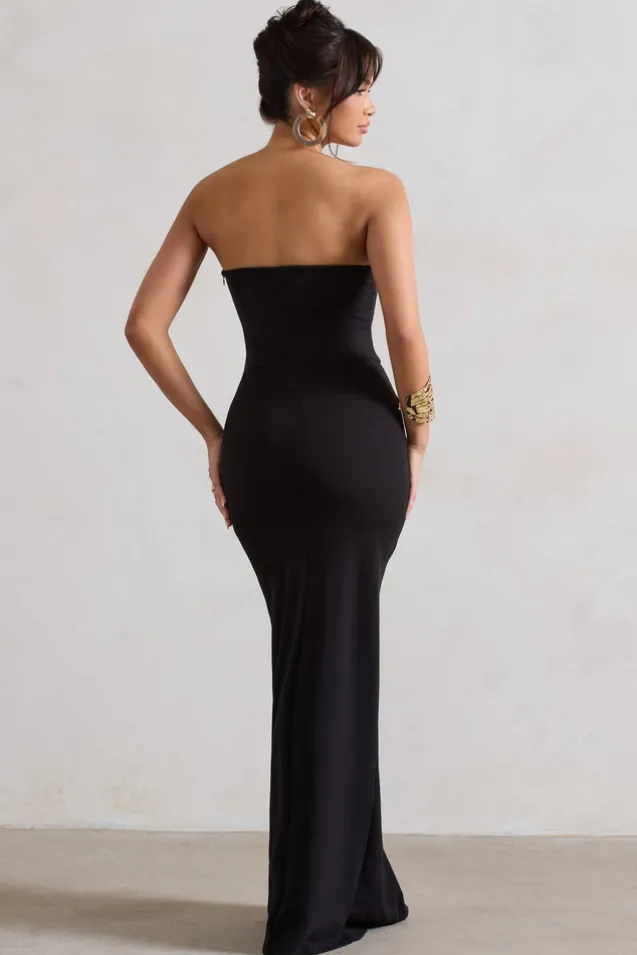 Belle of The Ball | Black Bandeau Maxi Dress With Split Hem