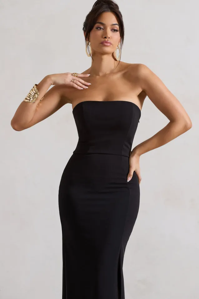 Belle of The Ball | Black Bandeau Maxi Dress With Split Hem