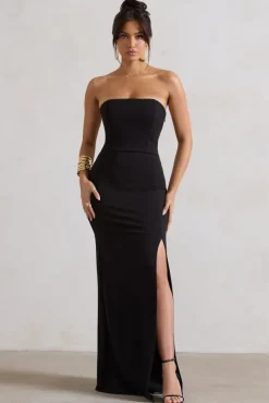 Belle of The Ball | Black Bandeau Maxi Dress With Split Hem
