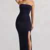 Belle of The Ball | Navy Bandeau Maxi Dress With Split Hem