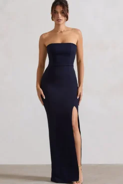 Belle of The Ball | Navy Bandeau Maxi Dress With Split Hem