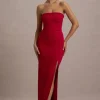 Belle of The Ball | Red Bandeau Maxi Dress With Split Hem