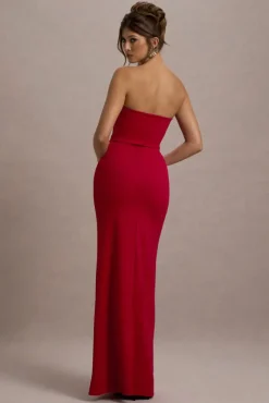 Belle of The Ball | Red Bandeau Maxi Dress With Split Hem