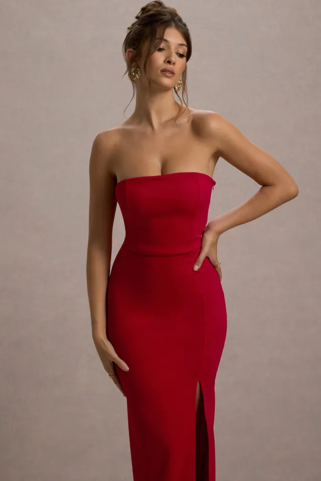 Belle of The Ball | Red Bandeau Maxi Dress With Split Hem