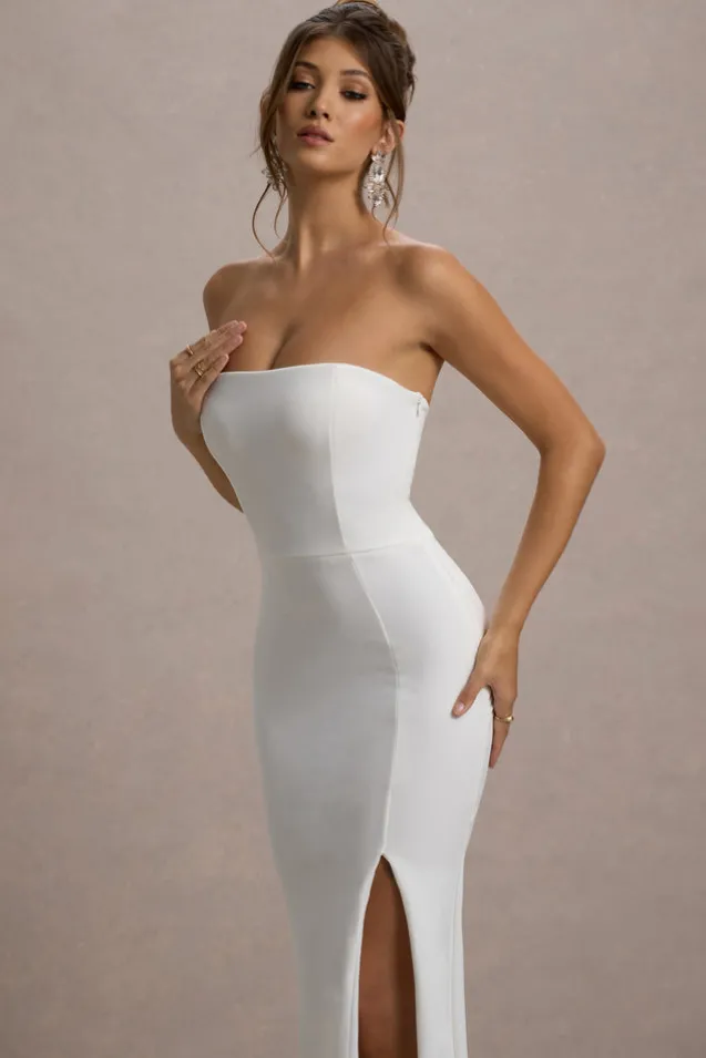 Belle of The Ball | White Bandeau Maxi Dress With Split Hem