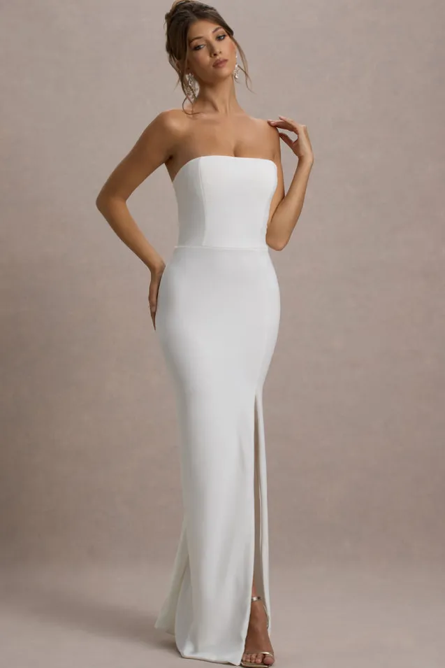 Belle of The Ball | White Bandeau Maxi Dress With Split Hem