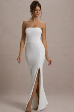 Belle of The Ball | White Bandeau Maxi Dress With Split Hem