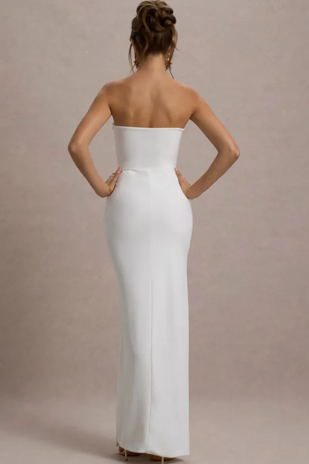 Belle of The Ball | White Bandeau Maxi Dress With Split Hem