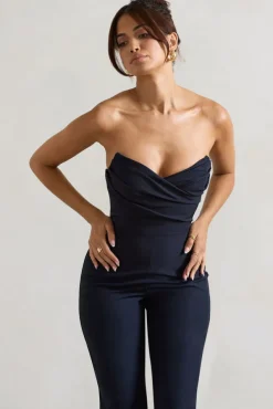 Bellezza | Navy Bandeau Corset Wide Leg Jumpsuit