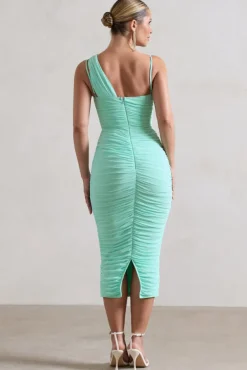 Bellini | Mint Asymmetric Ruched Midi Dress