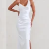 Belonging | White Ruched Cowl Maxi Dress