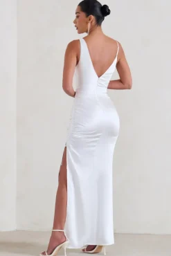 Belonging | White Ruched Cowl Maxi Dress