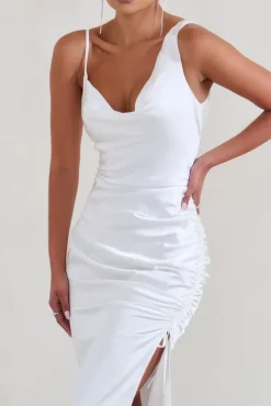 Belonging | White Ruched Cowl Maxi Dress