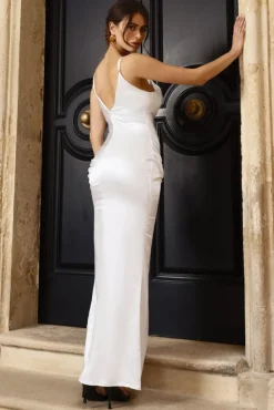 Belonging | White Ruched Cowl Maxi Dress