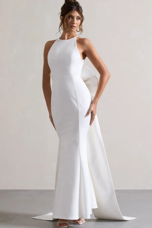 Bestow | White Open-Back Maxi Dress With Oversized White Bow