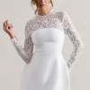Birdie | White Lace Long-Sleeve Mini Dress