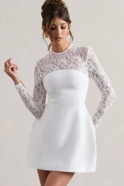 Birdie | White Lace Long-Sleeve Mini Dress