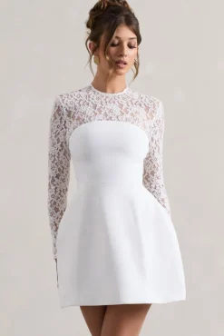 Birdie | White Lace Long-Sleeve Mini Dress