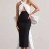 Blanca | Black u0026 White Halter-Neck Cut-Out Midi Dress With Oversized Bow