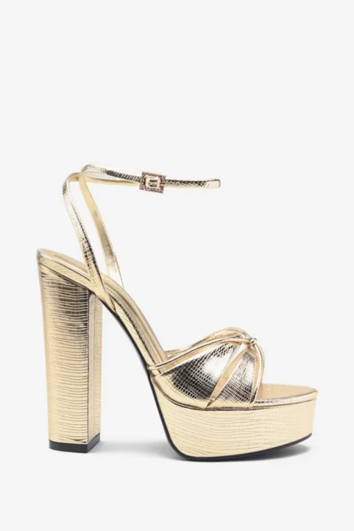 Bold Soul | Gold Reptile Strappy Heeled Platform Sandals
