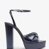 Bold Soul | Navy Strappy Heeled Platform Sandals With Diamante Buckles
